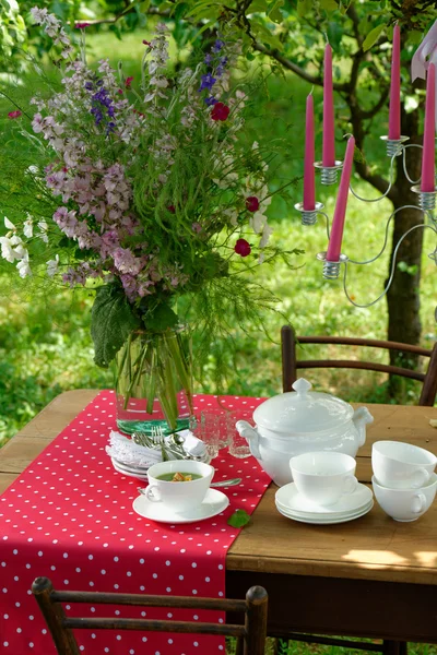 Served table with dishes outdoors — Stock Photo, Image