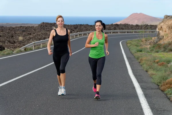 Runner woman running on mountain road in beautiful nature, — Stock Photo, Image