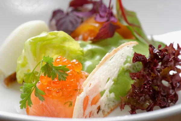 Starter with salmon tartare — Stock Photo, Image