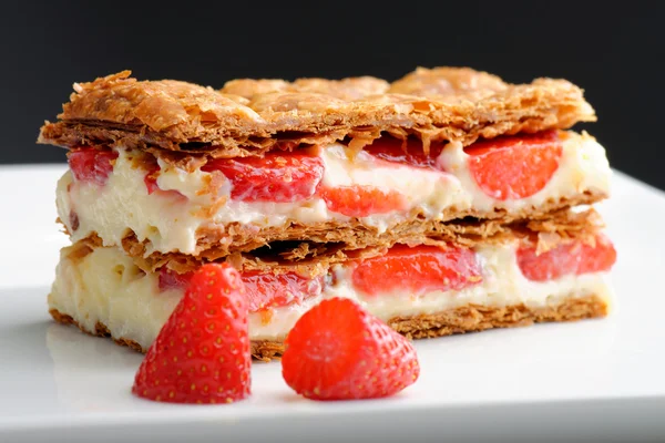 French gourmet strawberry mille feuille — Stock Photo, Image