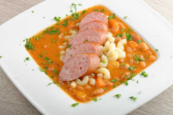 Sausage, chorizo and pasta — Stock Photo, Image