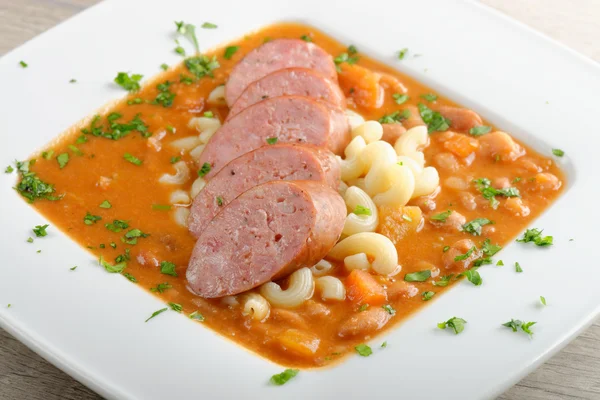 Sausage, chorizo and pasta — Stock Photo, Image