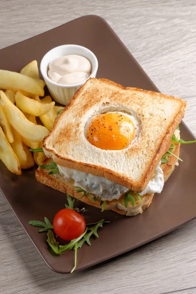 Premium club sandwich with french fries — Stock Photo, Image