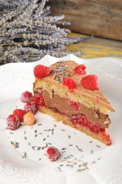 Tort czekoladowy mus z malin — Zdjęcie stockowe