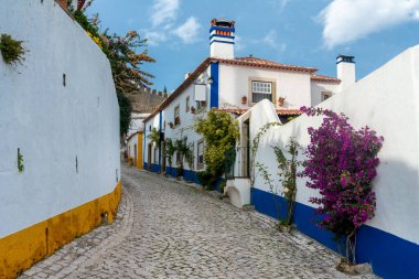 Portekiz 'in ortaçağ Obidos köyünün tipik caddesi .