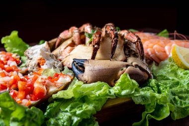 Salata ile servis edilen deniz ürünleri - seçici odak noktası