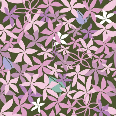 Avcı yeşil çiçekleri açık deniz yeşil arka planda pürüzsüz desen. 