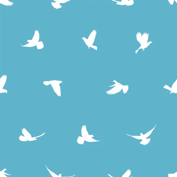 Seamless pattern - pigeons birds on blue sky — Stock Vector