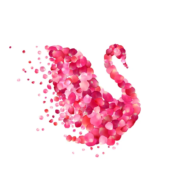 핑크 장미 꽃잎의 백조 — 스톡 벡터