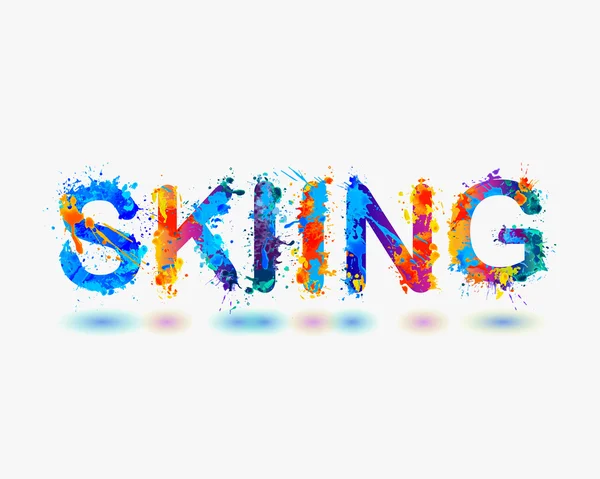 Le mot "skier". Peinture éclaboussante arc-en-ciel — Image vectorielle