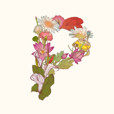 Çiçekli alfabe. P harfi