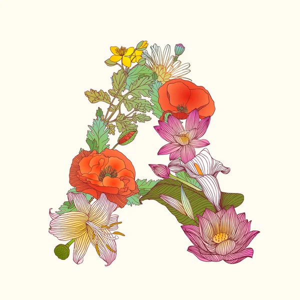 Alphabet floral. Lettre A — Image vectorielle