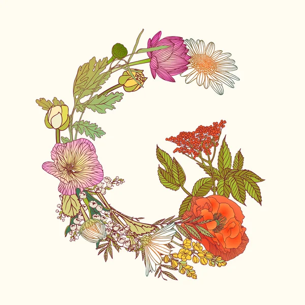 Alphabet floral. Lettre G — Image vectorielle