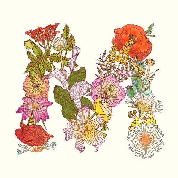 Alphabet floral. Lettre N — Image vectorielle