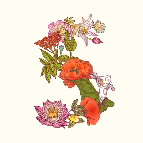 Alphabet floral. Lettre S — Image vectorielle