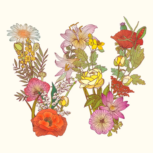 Alphabet floral. Lettre W — Image vectorielle
