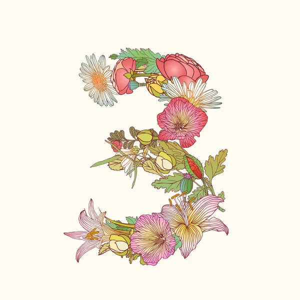 Numeral floral figura 3 — Vetor de Stock