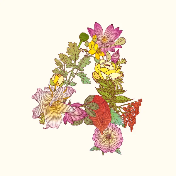 Floral cijfervormen figuur 4 — Stockvector