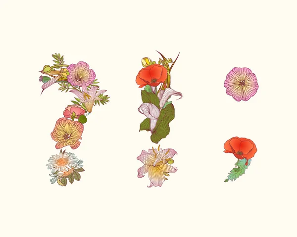 Marcas de puntuación. Alfabeto de flores . — Archivo Imágenes Vectoriales