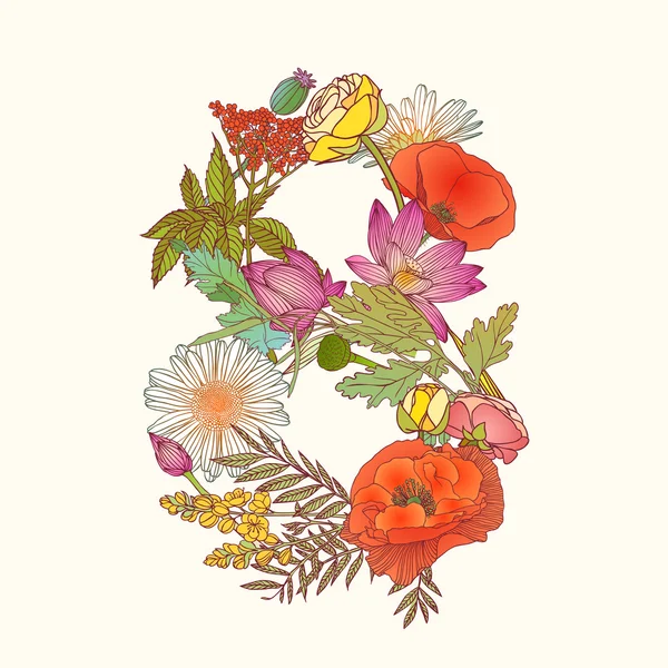 Figura numeral floral 8 — Vector de stock