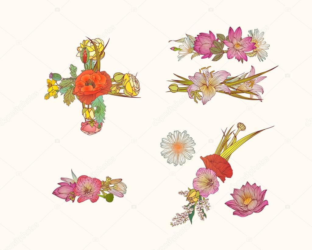 Set of alphabet symbols. Flowers