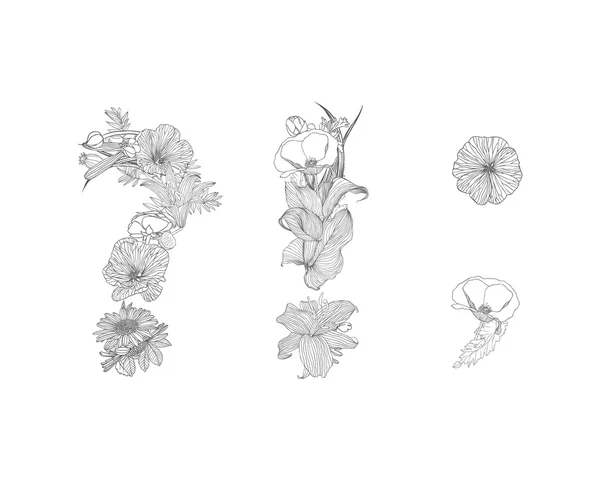 Segni lineari di punteggiatura. Alfabeto dei fiori — Vettoriale Stock