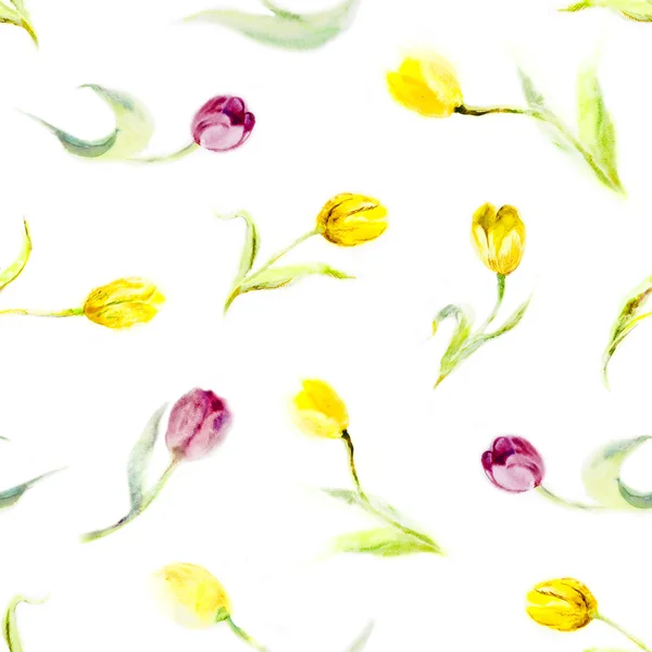 Patrón sin costuras - tulipanes de acuarela —  Fotos de Stock
