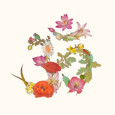 OM Çiçekler Hindu şanslı sembolü