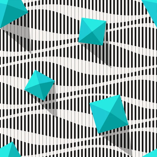 Dikişsiz desen - mavi piramitler çizgili dalgalar üzerinde