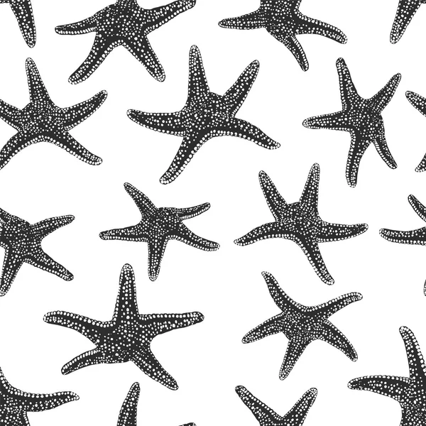 El patrón sin costuras - la estrella de mar. Negro sobre blanco — Vector de stock