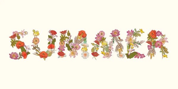 Yaz. Word çiçek harflerin — Stok Vektör