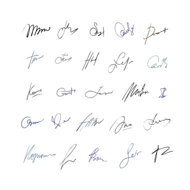 imza kümesi. Beyaz arka plan üzerinde izole. Hayali autograp