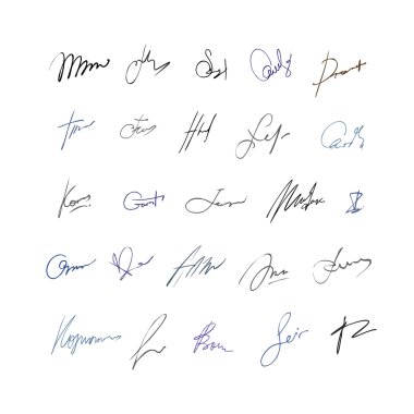signature set. Isolated on white background. Fictitious autograp