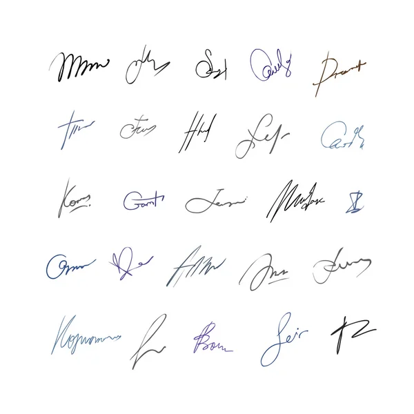 Set di firme. Isolato su sfondo bianco. Autogramma fittizio — Vettoriale Stock