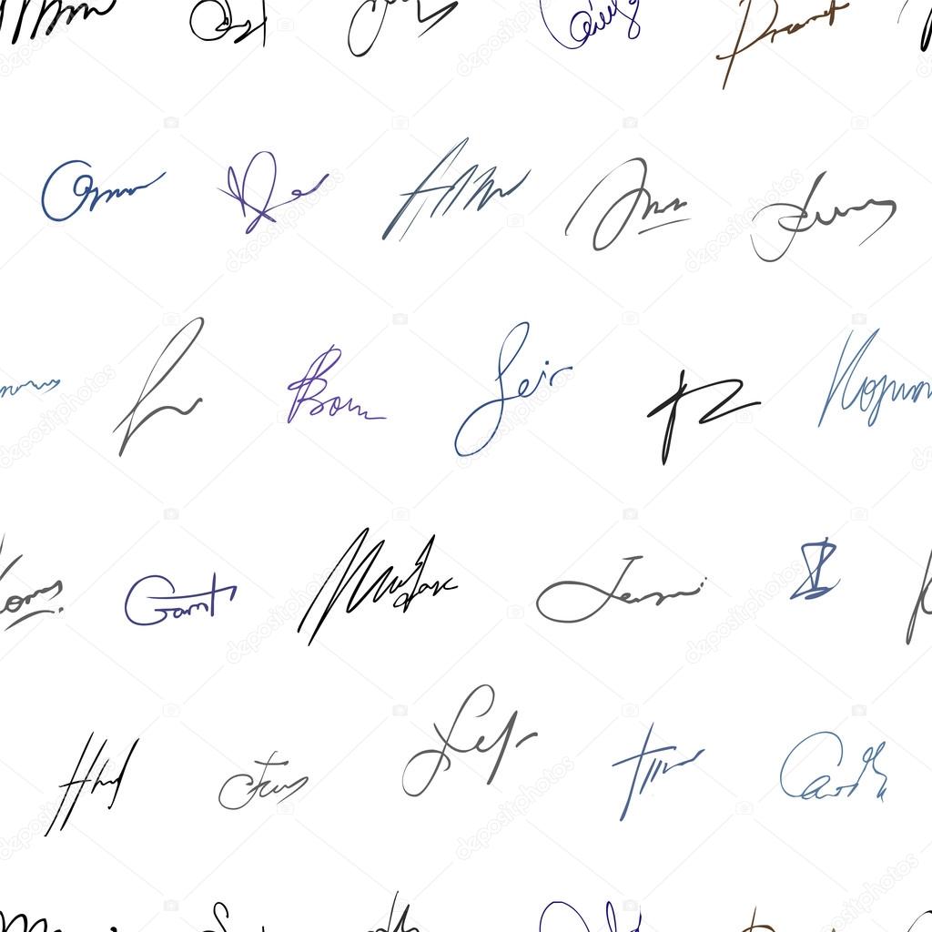 Fictitious autographs (signatures) seamless pattern