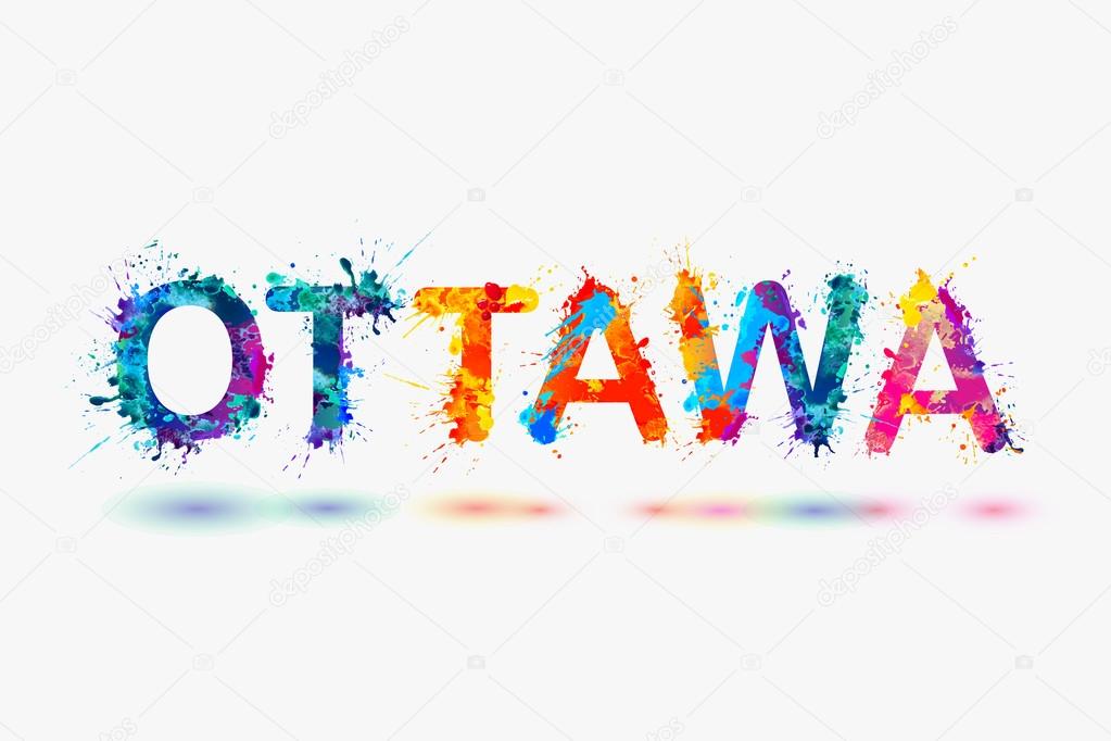 Ottawa - city name. Rainbow splash paint vector