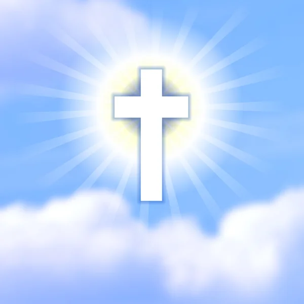 Cross in blue cloudy heaven. The symbol of Christ's resurrection — Stock Vector