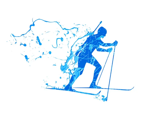 蓝色的 biathlete 图标用步枪 — 图库矢量图片