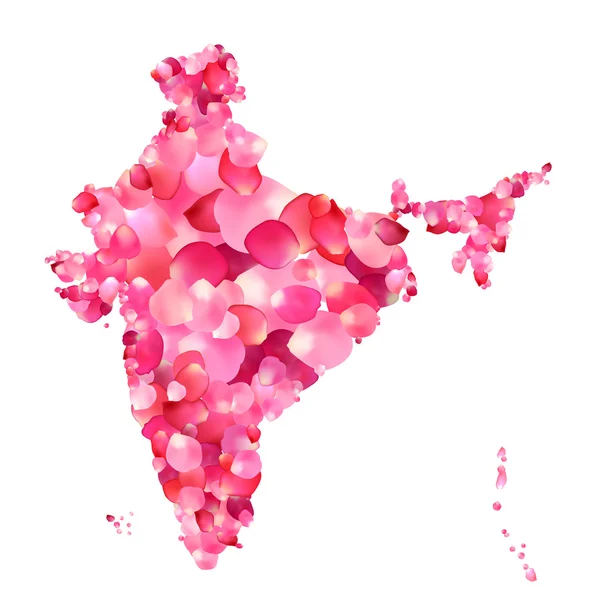 印度。印度半岛的玫瑰花瓣的地图的轮廓 — 图库矢量图片