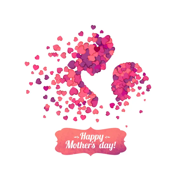 Happy Ημέρα της μητέρας! Σιλουέτα του μια μητέρα και το παιδί του ροζ — Διανυσματικό Αρχείο