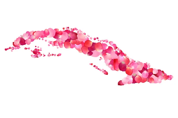 Cuba. Silhouette di Cuba mappa di petali di rosa — Vettoriale Stock