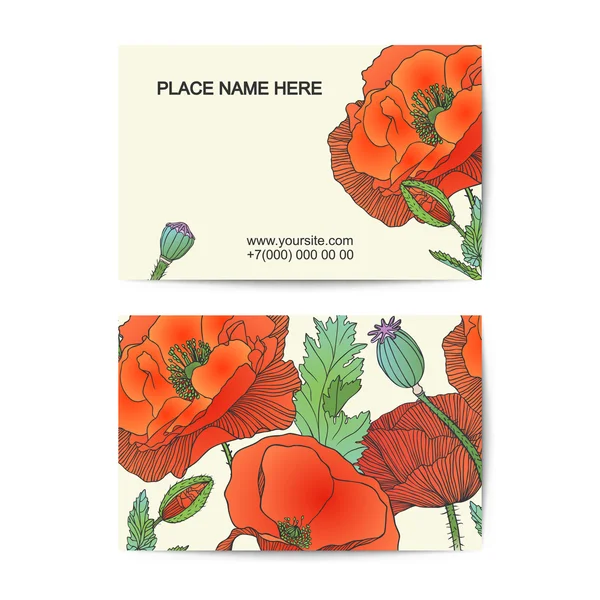 Modèle de carte de visite avec des fleurs de pavot — Image vectorielle