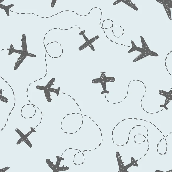 Patrón sin costuras - doodle aviones con formas — Archivo Imágenes Vectoriales