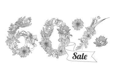 altmış (60) yüzdeleri Satılık. Vektör çiçek doğrusal basamak