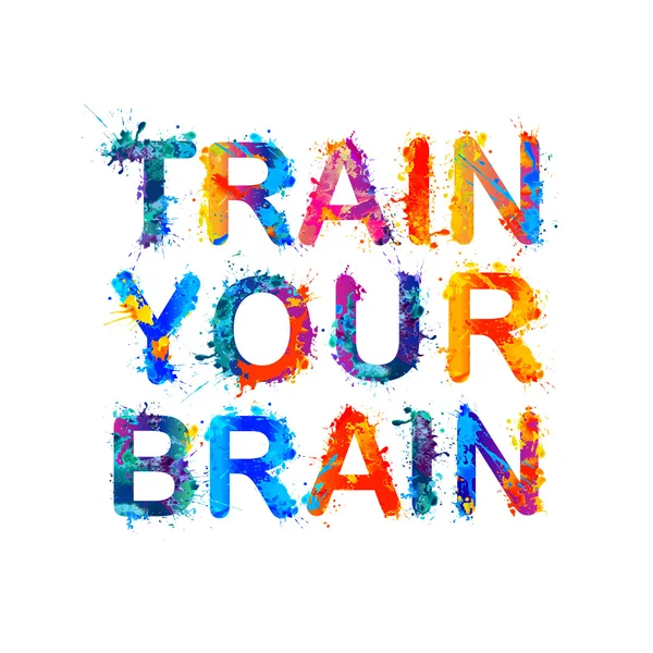 Train your brain. Rainbow splash paint quote — Stock Vector