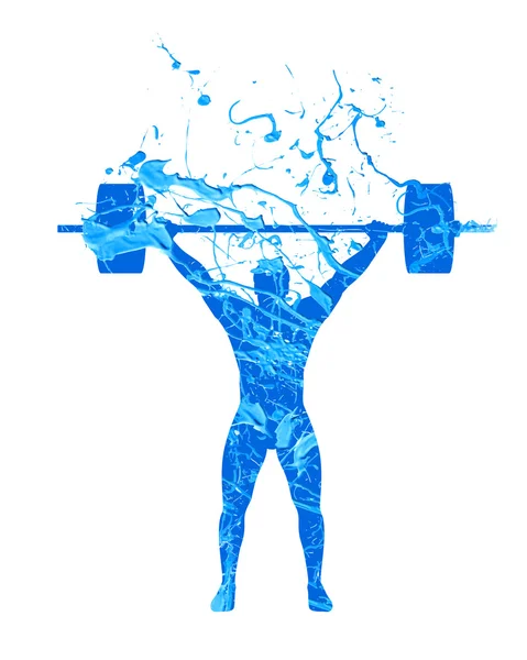 Weightlifter. Blue paint — Stock Vector