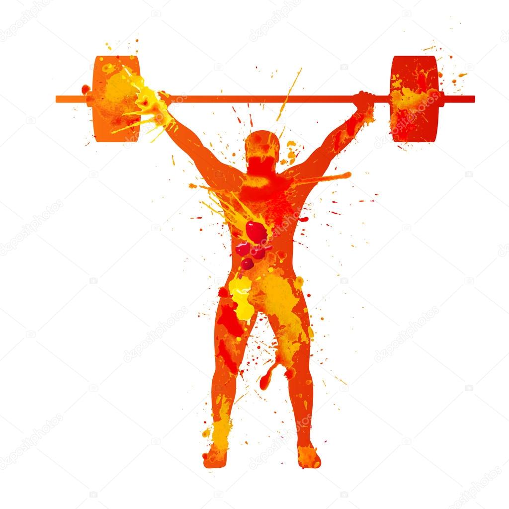 Weightlifter. Watercolor splash paint illustration on white background