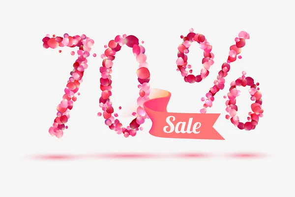 Seventy (70) percents sale. Digits of pink rose petals — Stock Vector