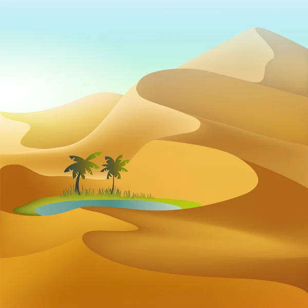 Oasis in the desert dunes — Stock Vector