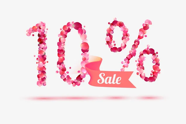 Πώληση percents δέκα (10). Διάνυσμα ψηφία του ροζ ροδοπέταλα — Διανυσματικό Αρχείο